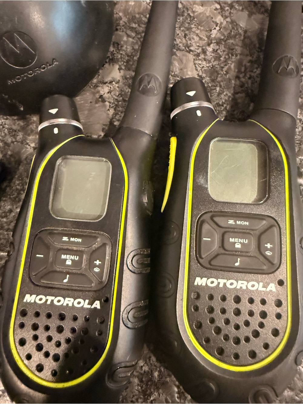 Motorola walkie talkie pair with docks